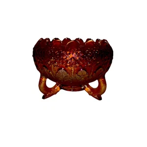 Vtg FENTON Carnival Glass Iridescent Red Amberina ORANGE TREE Three Footed BOWL - Picture 1 of 5