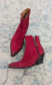 Jo Ghost Dark Red Leather Western Cowboy Ankle Boots EU 41 Made In Italy - Picture 1 of 11