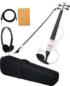 Set Violino Elettrico Principianti 4/4 Cavo Custodia Archetto Cuffie Bianco - Foto 1 di 11