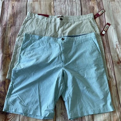 NUEVO Pantalones Cortos Merona Para Hombre Talla 40 LOTE DE 2 Frente Plano Algodón Chino Caqui Azul Tostado Foto 1 de 4