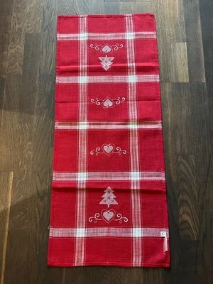 Vtg German department store Table Runner Red  White Christmas Embroidered 3’5” - Image 1 of 4