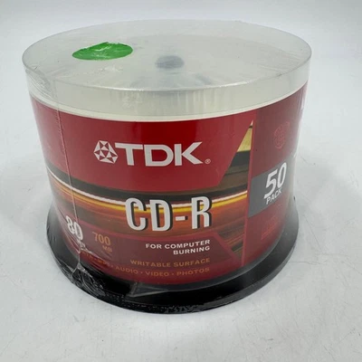 TDK CD-R 700MB 80Min 48X Compatible 50 Pack New Sealed Computer Burning - Image 1 of 4