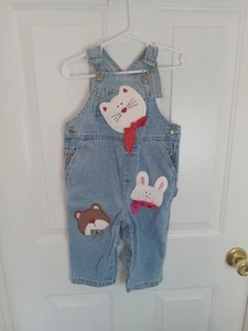 Vintage 80s 90s Buster Brown Overalls Baby Girls.Sz 18 Months Overalls Cat - Picture 1 of 15