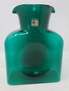 Blenko Dark Green Glass Pitcher Handmade Double Spout - Picture 1 of 13