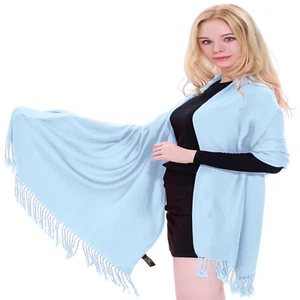 Mantón bufanda envoltura estola pashmina CJ diseño color liso azul bebé **NUEVO** - Imagen 1 de 12