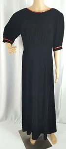 Maxi abito da donna Carol Anderson nero velluto nastro contadino finiture rosse taglia 8 - Foto 1 di 11