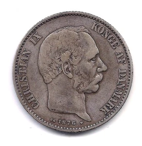 1876 Denmark Silver Two Kroner--Very Strong  Details !! - Picture 1 of 2