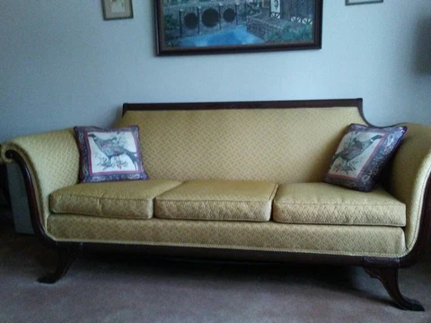 Antique Duncan Phyfe claw foot carved mahogany sofa Cover