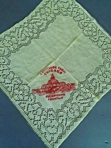 Chicago Illinois Buckingham fountain vintage Nylon Lace Handkerchief 1950 60's - Picture 1 of 5