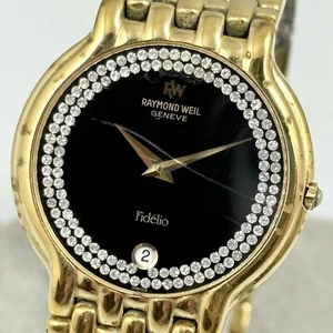 RAYMOND WEIL Fidelio 4802 MEN'S VINTAGE 18K GOLD ELECTROPLATED WATCH QUARTZ F864 - Picture 1 of 10