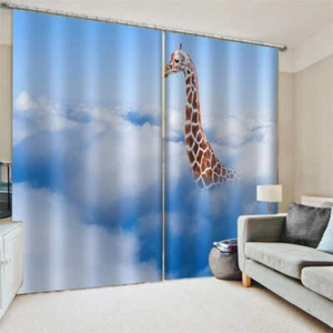 Giraffe Neck Blue Cloud Soft Sky Printing 3D Blockout Curtains Fabric Window - Bild 1 von 9