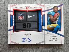 2022 PANINI NATIONAL TREASURES ISAIAH SPILLER NFL LAUNDRY TAG RPA 1/1 PATCH AUTO