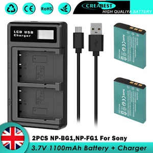 2x NP-BG1 NP-FG1 batteria e caricabatterie per Sony CyberShot W Series DSC-W210 DSC-W100 - Foto 1 di 12