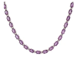 Natural Amethyst purple Oval cut Tennis Sterling Silver Necklace 17-1/4" long - Picture 1 of 5
