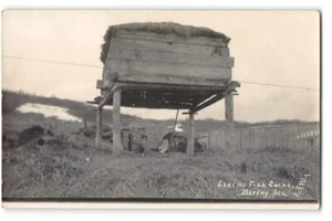RPPC Eskimo Fish Cache, Bering Sea, Alaska 1910s Thwaites Antique Photo Postcard - Bild 1 von 2