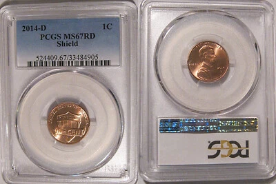 2014 D Lincoln SHIELD centavo 1c PCGS MS67RD - Imagem 1 de 2