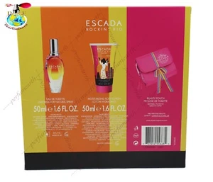 Escada Rockin' Rio 3Pces Set 1.7 oz Edt Spray +1.7 B/L Beauty Pouch New Box - Picture 1 of 2