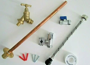 GARDEN TAP KIT WITH ANTI VAC BRASS BIB TAP, WALL TUBE, FITTINGS AND FIXINGS - Picture 1 of 10