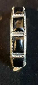 Vintage Navajo Handmade Sterling Silver 5 Stone Square Black Onyx Bracelet - Picture 1 of 5