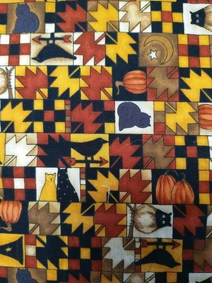 Debbie Mumm Cheater Quilt Squares Cotton Fabric Mumms the Word Halloween Cats - Image 1 of 4