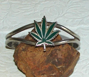 Vtg 1988 G & S Marijuana Leaf Biker Cuff BRACELET, Signed G&S, Pot Leaf F15 - Picture 1 of 9