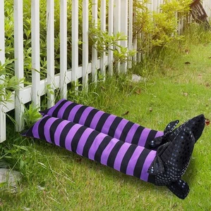 Halloween Decorations 18" Wicked Witch Legs w/ Sparkle Slippers Purple Props - Picture 1 of 6