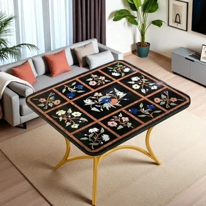 24"x18" Black Marble Table Top Semi Precious with Inlaid Handmade Art Hotel Deco - Picture 1 of 8