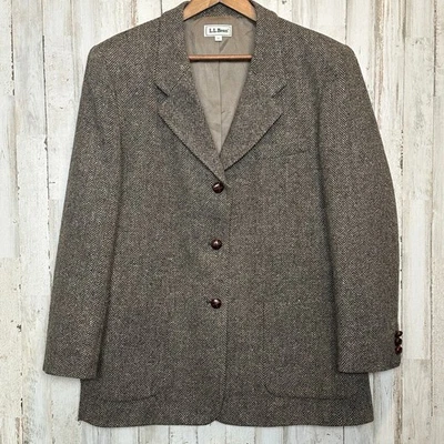 Vintage LL Bean Wool Blazer Jacket 16 Brown Herringbone Academia Old Money EUC - Image 1 of 4