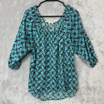 Top Collective Concepts para mujer talla mediana verde azulado patrón geométrico manga 3/4 Foto 1 de 4