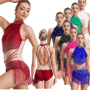 Women Bodysuit Tassels Costume Ballroom Dancewear Cocktail Sleeveless Dance - Picture 1 of 91