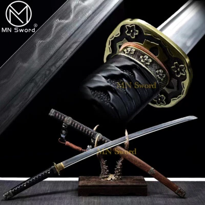 Clay Tempered Folded Steel Sharp Japanese Samurai Katana Sword Rosewood Tachi  - Image 1 of 4