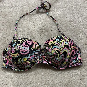 Victorias Secret Strapless Bikini Swim Top 36C Floral Paisley Black Gold Pink - Picture 1 of 4