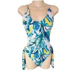 THE BIKINI LAB Womens Tie Side High Leg One Piece Swimsuit Medium M Tropical - Picture 1 of 8