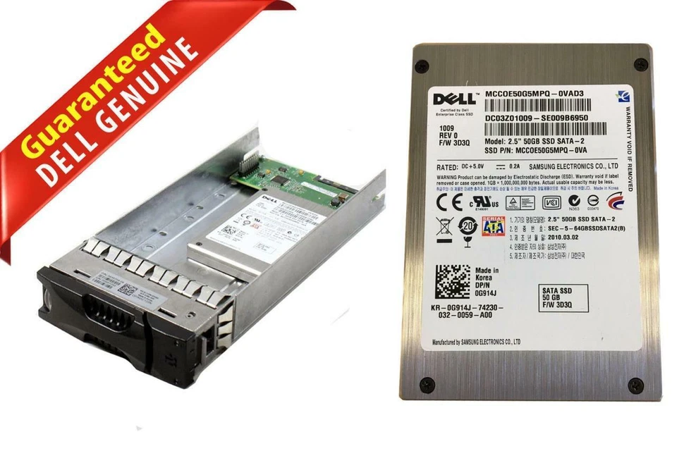 Dell PowerEdge 2.5" 50GB SSD SATA-2 3Gb/s G914J MCCOE50G5MPQ-0VAD3 64GBSSDSATA2 - Image 1 of 4