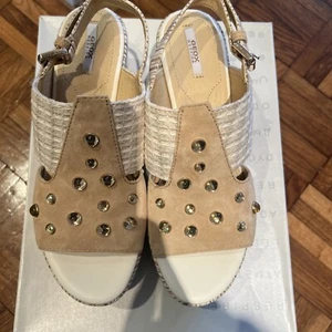 GEOX RESPIRA UK3 Taupe and Gold Wedge heel strappy suede sandal BNWT - Picture 1 of 3