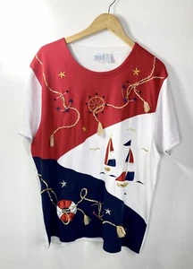VTG Patriotic Boating Yachting T-Shirt Sailboat Nautical Women’s 2X Top T-shirt - Picture 1 of 12