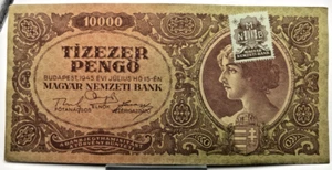 1945 Hungary 10000 pengos with Stamp P#119 - Picture 1 of 2