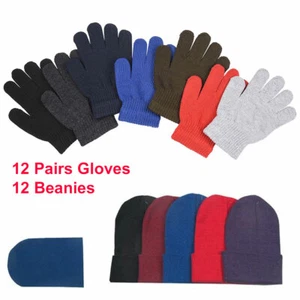 24 Boy Girl Winter Hats Beanies & Gloves Combo Bulk Pack Warm Cozy Kids Children - Picture 1 of 11