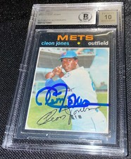 CLEON JONES SIGNED 1971 TOPPS NEW YORK METS #527 BECKETT AUTO GRADE PERFECT 10