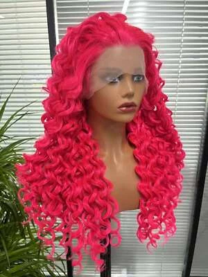Loose Wave Rose Red Lace Front Wig Synthetic Glueless Wig Lady Cosplay - Image 1 of 4