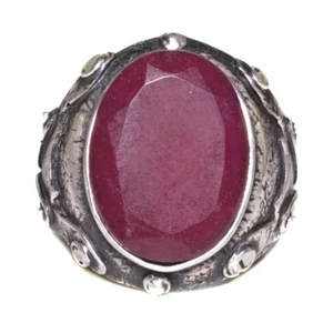 Antiker Sterling Silber Herrenring, Rubin Natur Edelstein, Handarbeit Ring - Bild 1 von 7