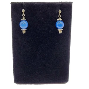 Southwestern Blue Agate Ball Drop Sterling Silver 925 Vintage Earrings Tested - Picture 1 of 24