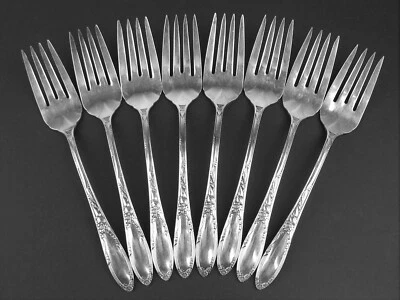 Set 8 x Salad Forks Oneida 1881 Rogers Chateau 1934 vintage silverplate  - Image 1 of 3
