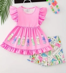 NEW Boutique Back to School Pencils Tunic Dress & Ruffle Shorts Girls Outfit Set - Picture 1 of 12