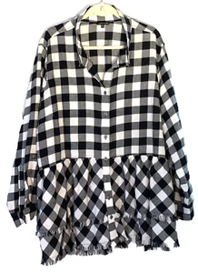 John Mark NUEVO 2X Negro Blanco Cuadros Boho Dobladillo Crudo Cuello Alambre en Niveles Top Plus 2X - Imagen 1 de 9