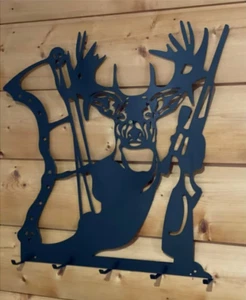 PERSONALIZED Deer Hunting Bow Holder Cross Bow Hanger Mancave Home Decor Gift - Picture 1 of 4