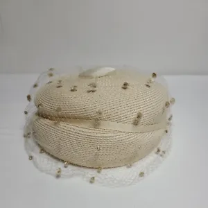 Vintage ‘50s United Hatter Cap & Millinery Straw Lace Pillbox Hat Size Unknown  - Picture 1 of 19