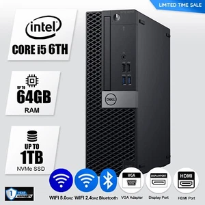 DELL Desktop Computer PC i5 6TH, 32GB RAM Up to 1TB M.2 SSD, Windows 11, WiFi BT - Picture 1 of 6