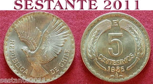 B40 CHILE CILE 5 CENTESIMOS CENTESIMI 1965 KM# 190 - Imagen 1 de 1