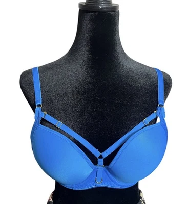FREYA TEMPTRESS BLUE UNDERWIRE MOULDED PLUNGE BRA SIZE 32E/32DD - Image 1 of 4
